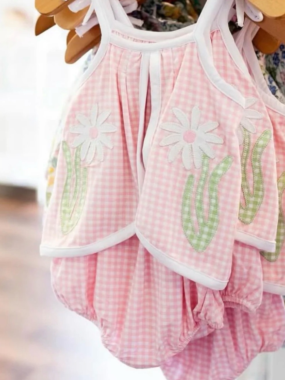 NWT Angel Dear Pink Gingham Daisy Appliqué Baby Romper